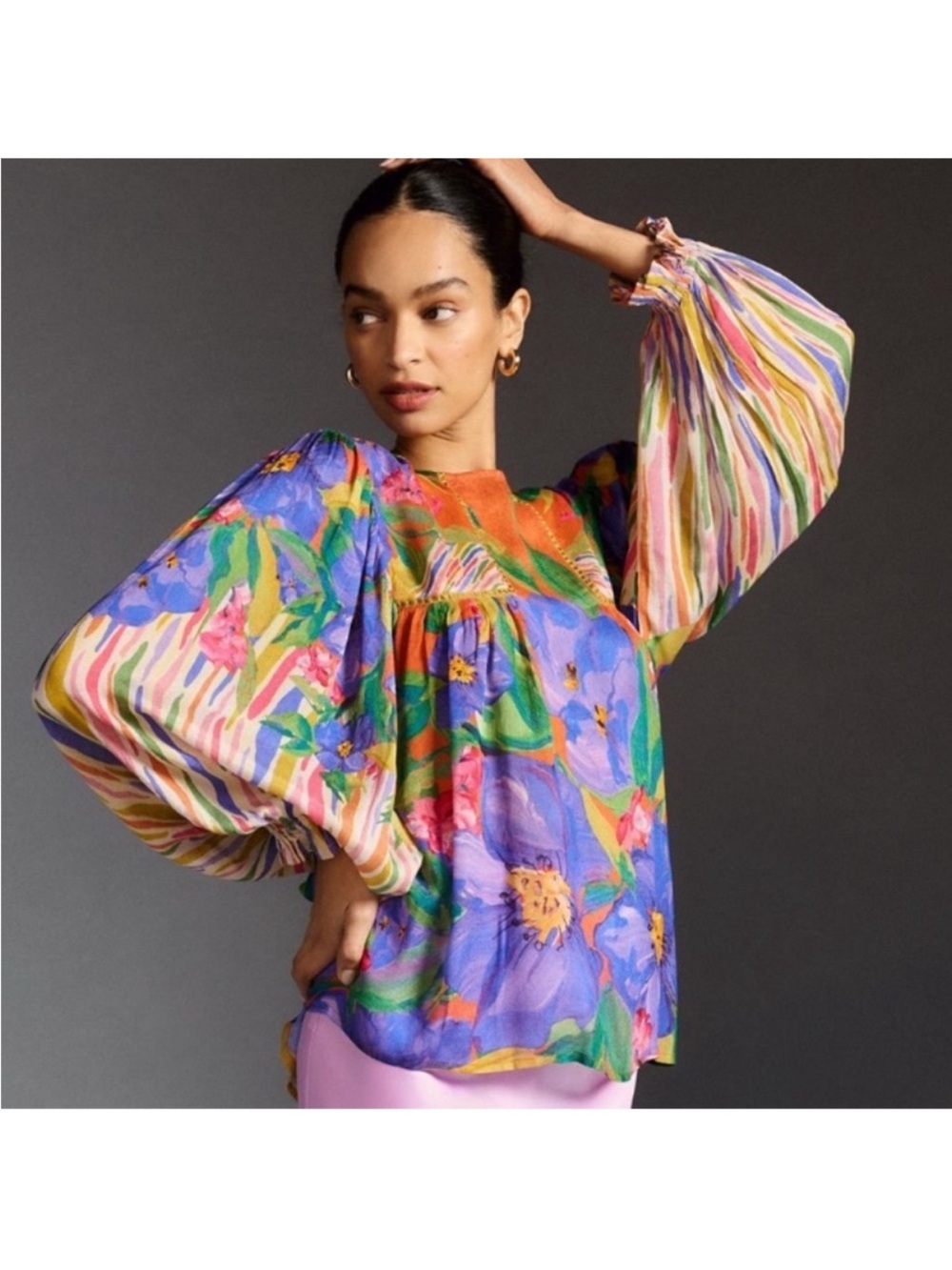 Bl^nk London X Anthropologie Miranda Peasant Balloon Sleeve Blouse Top Floral